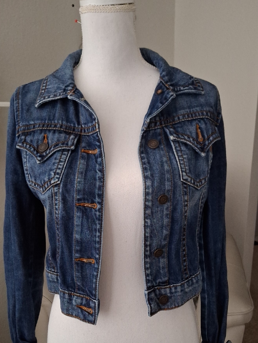 Miss Me Dark Blue Denim Jacket with Light Blue Trim